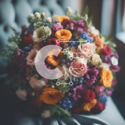 Intra Συλλεκτικό Ξύλινο Παζλ Plywood  4mm - Ζωντανό μπουκέτο λουλουδιών σε κομψή μπλε καρέκλα Σε Ξύλινο Κουτί - Διαστάσεις: 10x10 cm – 25 κομμάτια - Image 1