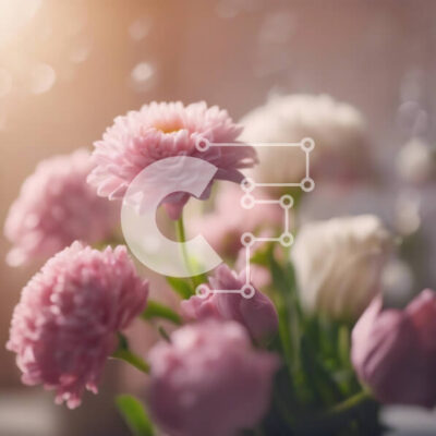 Intra Συλλεκτικό Ξύλινο Παζλ Plywood  4mm - Ζωντανά ροζ και λευκά λουλούδια σε βάζο στο τραπέζι Σε Ξύλινο Κουτί - Διαστάσεις: 10x10 cm – 25 κομμάτια - Image 1