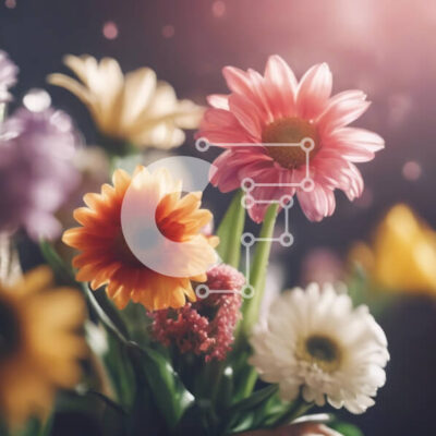 Intra Συλλεκτικό Ξύλινο Παζλ Plywood  4mm - Πολύχρωμο μπουκέτο λουλουδιών με μαργαρίτες, τριαντάφυλλα και γαρύφαλλα Σε Ξύλινο Κουτί - Διαστάσεις: 10x10 cm – 25 κομμάτια - Image 1