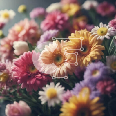 Intra Συλλεκτικό Ξύλινο Παζλ Plywood  4mm - Πολύχρωμο μπουκέτο λουλουδιών με μαργαρίτες, γαρύφαλλα και ζέρμπερες Σε Ξύλινο Κουτί - Διαστάσεις: 10x10 cm – 25 κομμάτια - Image 1