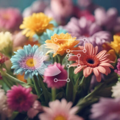 Intra Συλλεκτικό Ξύλινο Παζλ Plywood  4mm - Πολύχρωμο μπουκέτο λουλουδιών με μαργαρίτες, τριαντάφυλλα και γαρύφαλλα Σε Ξύλινο Κουτί - Διαστάσεις: 10x10 cm – 25 κομμάτια - Image 1