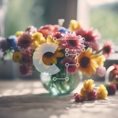 Intra Συλλεκτικό Ξύλινο Παζλ Plywood  4mm - Πολύχρωμα λουλούδια σε γυάλινο βάζο από ανοιχτό παράθυρο Σε Ξύλινο Κουτί - Διαστάσεις: 10x10 cm – 25 κομμάτια - Image 1