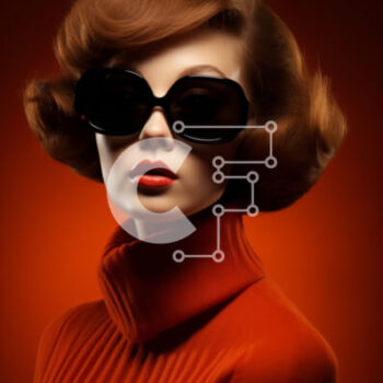 Intra Συλλεκτικό Ξύλινο Παζλ Plywood  4mm - Γυναίκα με μαύρα γυαλιά ηλίου και πορτοκαλί πουλόβερ που ποζάρει για την κάμερα Σε Ξύλινο Κουτί - Διαστάσεις Puzzle: 10x10 cm – 25 κομμάτια - Image 1