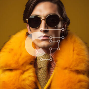 Intra Συλλεκτικό Ξύλινο Παζλ Plywood  4mm - Μοντέρνος άντρας με πορτοκαλί γούνινο παλτό και γυαλιά ηλίου Σε Ξύλινο Κουτί - Διαστάσεις Puzzle: 10x10 cm – 25 κομμάτια - Image 1