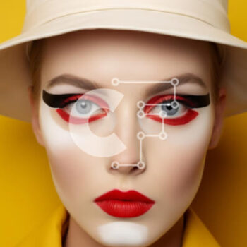 Intra Συλλεκτικό Ξύλινο Παζλ Plywood  4mm - Νεαρή γυναίκα με κόκκινο και άσπρο eyeliner και μακιγιάζ Σε Ξύλινο Κουτί - Διαστάσεις Puzzle: 10x10 cm – 25 κομμάτια - Image 1