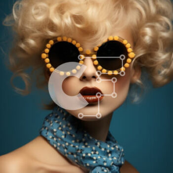 Intra Συλλεκτικό Ξύλινο Παζλ Plywood  4mm - Ξανθιά γυναίκα με μακριά σγουρά μαλλιά και γυαλιά ηλίου σε μπλε φόρεμα Σε Ξύλινο Κουτί - Διαστάσεις Puzzle: 10x10 cm – 25 κομμάτια - Image 1