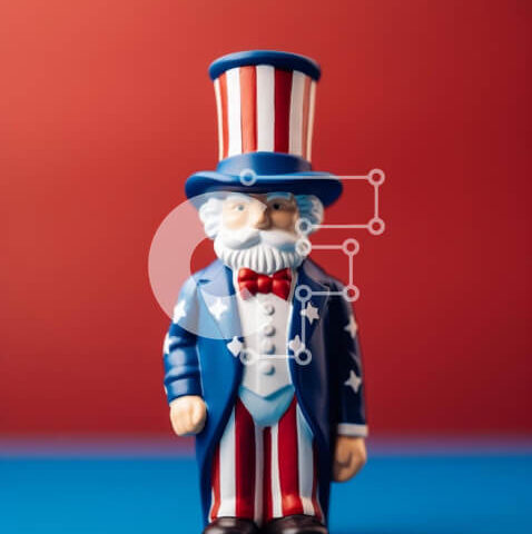 Intra Συλλεκτικό Ξύλινο Παζλ Plywood  4mm - Φιγούρα παιχνιδιών του θείου Σαμ με καπέλο αμερικανικής σημαίας και παπιγιόν Σε Ξύλινο Κουτί - Διαστάσεις: 10x10 cm – 25 κομμάτια - Image 1