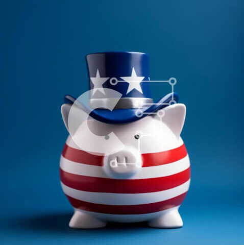 Intra Συλλεκτικό Ξύλινο Παζλ Plywood  4mm - Κουμπαράς με καπέλο αμερικανικής σημαίας σε μπλε φόντο Σε Ξύλινο Κουτί - Διαστάσεις: 10x10 cm – 25 κομμάτια - Image 1