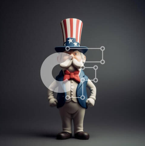 Intra Συλλεκτικό Ξύλινο Παζλ Plywood  4mm - Φιγούρα θείου με καπέλο αμερικανικής σημαίας και παπιγιόν Σε Ξύλινο Κουτί - Διαστάσεις: 10x10 cm – 25 κομμάτια - Image 1