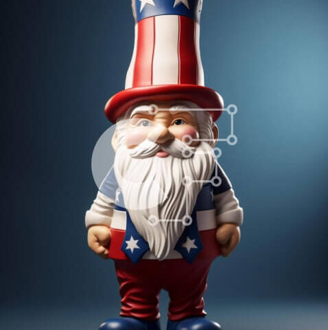 Intra Συλλεκτικό Ξύλινο Παζλ Plywood  4mm - Πατριωτικό ειδώλιο Gnome με ρούχα αμερικανικής σημαίας Σε Ξύλινο Κουτί - Διαστάσεις Puzzle: 10x10 cm – 25 κομμάτια - Image 1