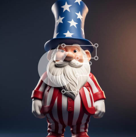 Intra Συλλεκτικό Ξύλινο Παζλ Plywood  4mm - Φιγούρα θείου Gnome με καπέλο με αμερικανική σημαία Σε Ξύλινο Κουτί - Διαστάσεις: 10x10 cm – 25 κομμάτια - Image 1