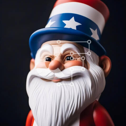 Intra Συλλεκτικό Ξύλινο Παζλ Plywood  4mm - Ειδώλιο παιχνίδι Άγιου Βασίλη με καπέλο και γενειάδα με αμερικανική σημαία Σε Ξύλινο Κουτί - Διαστάσεις: 10x10 cm – 25 κομμάτια - Image 1