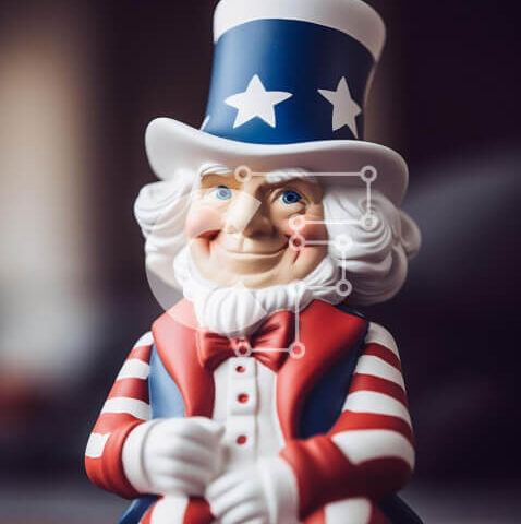 Intra Συλλεκτικό Ξύλινο Παζλ Plywood  4mm - Κεραμικό ειδώλιο του θείου Σαμ με πουκάμισο και γραβάτα με αμερικανική σημαία Σε Ξύλινο Κουτί - Διαστάσεις: 10x10 cm – 25 κομμάτια - Image 1