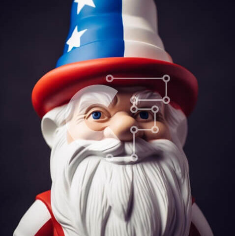 Intra Συλλεκτικό Ξύλινο Παζλ Plywood 4mm - Πατριωτικό ειδώλιο Gnome με καπέλο αμερικανικής σημαίας Σε Ξύλινο Κουτί - Διαστάσεις: 10x10 cm – 25 κομμάτια - Image 1