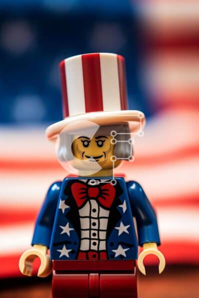 Intra Συλλεκτικό Ξύλινο Παζλ Plywood  4mm - Φιγούρα Lego με στολή της 4ης Ιουλίου με αμερικανική σημαία Σε Ξύλινο Κουτί - Διαστάσεις: 10x10 cm – 25 κομμάτια