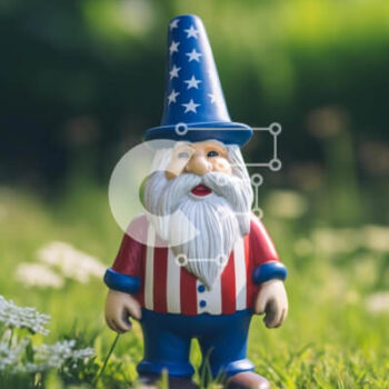Intra Συλλεκτικό Ξύλινο Παζλ Plywood  4mm - Πατριωτικό παιχνίδι Gnome με αμερικανική σημαία στο γρασίδι Σε Ξύλινο Κουτί - Διαστάσεις Puzzle: 10x10 cm – 25 κομμάτια - Image 1