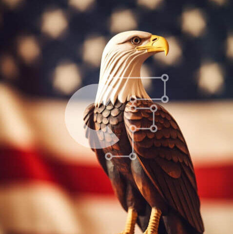 Intra Συλλεκτικό Ξύλινο Παζλ Plywood  4mm - Άγαλμα αετού με αμερικανική σημαία Σε Ξύλινο Κουτί - Διαστάσεις: 10x10 cm – 25 κομμάτια - Image 1