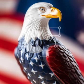 Intra Συλλεκτικό Ξύλινο Παζλ Plywood  4mm - Άγαλμα αετού μπροστά από την αμερικανική σημαία Σε Ξύλινο Κουτί - Διαστάσεις: 10x10 cm – 25 κομμάτια - Image 1