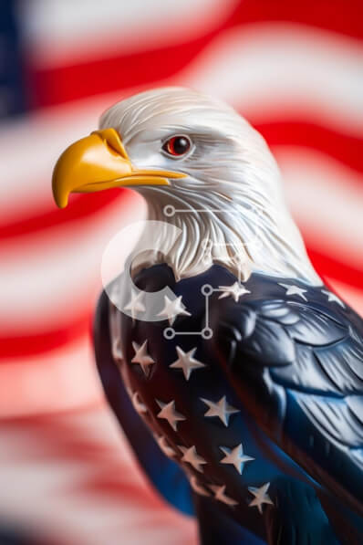 Intra Συλλεκτικό Ξύλινο Παζλ Plywood  4mm - Άγαλμα του αετού με την αμερικανική σημαία στο φόντο Σε Ξύλινο Κουτί - Διαστάσεις: 10x10 cm – 25 κομμάτια