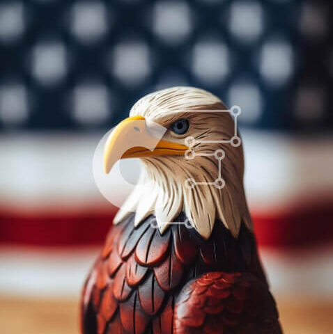 Intra Συλλεκτικό Ξύλινο Παζλ Plywood  4mm - Ειδώλιο αετού και αμερικανική σημαία σε ξύλινο τραπέζι Σε Ξύλινο Κουτί - Διαστάσεις: 10x10 cm – 25 κομμάτια - Image 1