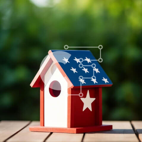 Intra Συλλεκτικό Ξύλινο Παζλ Plywood  4mm - Patriotic Birdhouse με διακόσμηση με αστέρια Σε Ξύλινο Κουτί - Διαστάσεις: 10x10 cm – 25 κομμάτια - Image 1