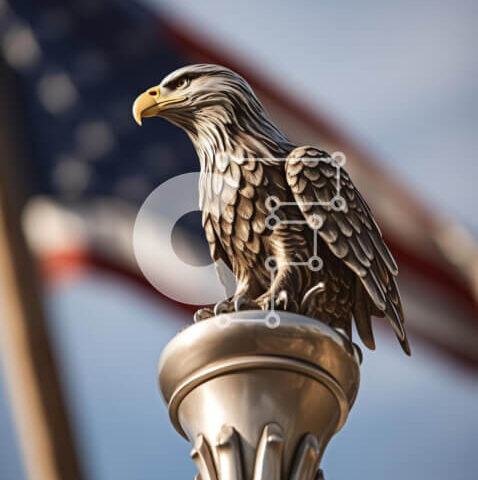 Intra Συλλεκτικό Ξύλινο Παζλ Plywood  4mm - Άγαλμα αετού με αμερικανική σημαία Σε Ξύλινο Κουτί - Διαστάσεις Puzzle: 10x10 cm – 25 κομμάτια - Image 1