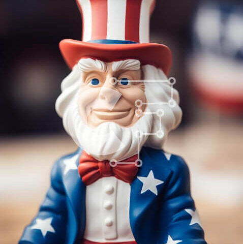 Intra Συλλεκτικό Ξύλινο Παζλ Plywood  4mm - Φιγούρα παιχνιδιών θείου Σαμ με πουκάμισο και γραβάτα με αμερικανική σημαία Σε Ξύλινο Κουτί - Διαστάσεις: 10x10 cm – 25 κομμάτια - Image 1