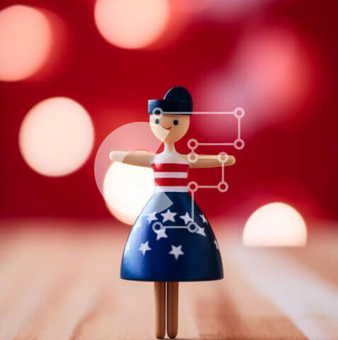 Intra Συλλεκτικό Ξύλινο Παζλ Plywood 4mm - Πατριωτική ξύλινη κούκλα με στολή αμερικανικής σημαίας με φώτα Bokeh Σε Ξύλινο Κουτί - Διαστάσεις Puzzle: 10x10 cm – 25 κομμάτια - Image 1