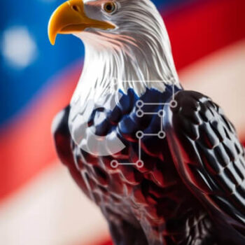 Intra Συλλεκτικό Ξύλινο Παζλ Plywood  4mm - Άγαλμα αετού μπροστά από την αμερικανική σημαία Σε Ξύλινο Κουτί - Διαστάσεις: 10x10 cm – 25 κομμάτια - Image 1