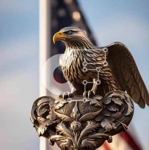 Intra Συλλεκτικό Ξύλινο Παζλ Plywood  4mm - Άγαλμα αετού με αμερικανική σημαία στο φόντο Σε Ξύλινο Κουτί - Διαστάσεις Puzzle: 10x10 cm – 25 κομμάτια - Image 1