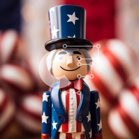 Intra Συλλεκτικό Ξύλινο Παζλ Plywood  4mm - Φιγούρα παιχνιδιών θείου Σαμ με στολή αμερικανικής σημαίας Σε Ξύλινο Κουτί - Διαστάσεις: 10x10 cm – 25 κομμάτια - Image 1