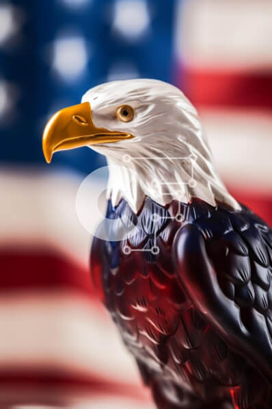 Intra Συλλεκτικό Ξύλινο Παζλ Plywood  4mm - Ειδώλιο αετού με φόντο αμερικανική σημαία Σε Ξύλινο Κουτί - Διαστάσεις: 10x10 cm – 25 κομμάτια