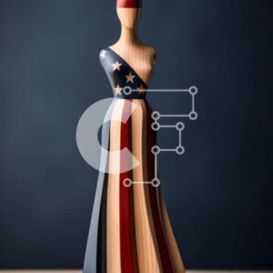 Intra Συλλεκτικό Ξύλινο Παζλ Plywood  4mm - Ξύλινο μανεκέν με φόρεμα αμερικανικής σημαίας σε σκούρο φόντο Σε Ξύλινο Κουτί - Διαστάσεις: 10x10 cm – 25 κομμάτια