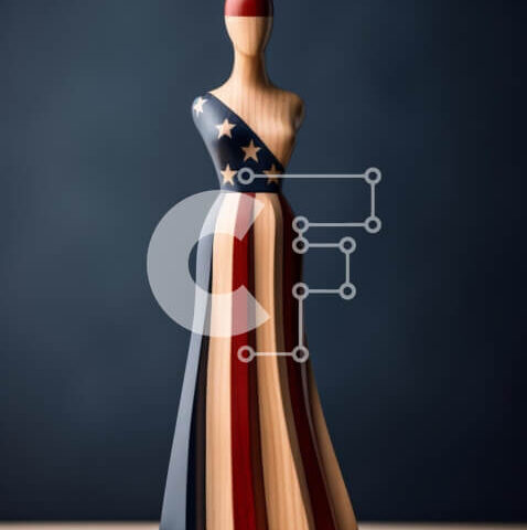 Intra Συλλεκτικό Ξύλινο Παζλ Plywood 4mm - Ξύλινο μανεκέν με φόρεμα αμερικανικής σημαίας σε σκούρο φόντο Σε Ξύλινο Κουτί - Διαστάσεις: 10x10 cm – 25 κομμάτια - Image 1