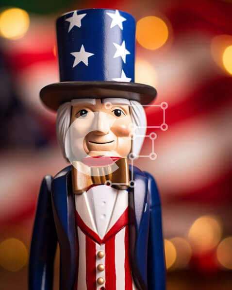 Intra Συλλεκτικό Ξύλινο Παζλ Plywood  4mm - Θείος Σαμ Καρυοθραύστης με φόντο αμερικανική σημαία Σε Ξύλινο Κουτί - Διαστάσεις: 10x10 cm – 25 κομμάτια