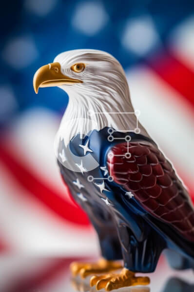 Intra Συλλεκτικό Ξύλινο Παζλ Plywood  4mm - Ειδώλιο αετού με φόντο αμερικανική σημαία Σε Ξύλινο Κουτί - Διαστάσεις: 10x10 cm – 25 κομμάτια