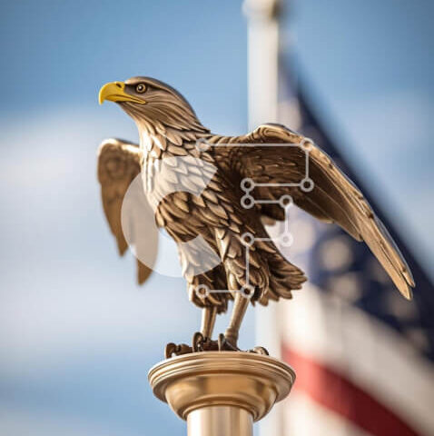 Intra Συλλεκτικό Ξύλινο Παζλ Plywood  4mm - Άγαλμα αετού με αμερικανική σημαία Σε Ξύλινο Κουτί - Διαστάσεις Puzzle: 10x10 cm – 25 κομμάτια - Image 1