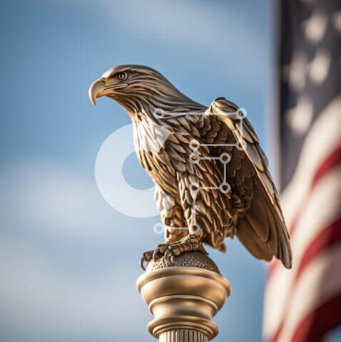 Intra Συλλεκτικό Ξύλινο Παζλ Plywood  4mm - Άγαλμα αμερικανικού αετού με σημαία στο φόντο Σε Ξύλινο Κουτί - Διαστάσεις Puzzle: 10x10 cm – 25 κομμάτια - Image 1