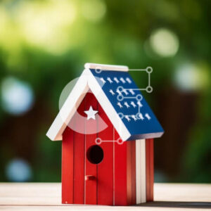 Intra Συλλεκτικό Ξύλινο Παζλ Plywood  4mm - American Flag Birdhouse με αστέρια σε ξύλινο τραπέζι Σε Ξύλινο Κουτί - Διαστάσεις: 10x10 cm – 25 κομμάτια