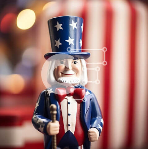 Intra Συλλεκτικό Ξύλινο Παζλ Plywood 4mm - Πατριωτικό ειδώλιο παιχνιδιών θείου με πουκάμισο αμερικανικής σημαίας και τσίγκινα κουτάκια Σε Ξύλινο Κουτί - Διαστάσεις: 10x10 cm – 25 κομμάτια - Image 1