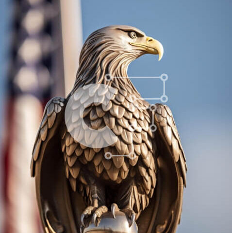 Intra Συλλεκτικό Ξύλινο Παζλ Plywood  4mm - Άγαλμα αετού με την αμερικανική σημαία στο φόντο Σε Ξύλινο Κουτί - Διαστάσεις Puzzle: 10x10 cm – 25 κομμάτια - Image 1