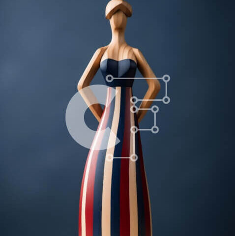 Intra Συλλεκτικό Ξύλινο Παζλ Plywood 4mm - Όμορφο ξύλινο άγαλμα γυναίκας με ριγέ φόρεμα Σε Ξύλινο Κουτί - Διαστάσεις Puzzle: 10x10 cm – 25 κομμάτια - Image 1