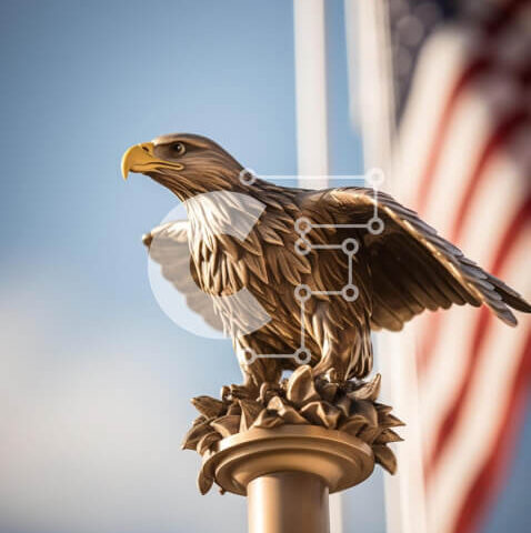 Intra Συλλεκτικό Ξύλινο Παζλ Plywood  4mm - Άγαλμα αετού με την αμερικανική σημαία στο φόντο Σε Ξύλινο Κουτί - Διαστάσεις Puzzle: 10x10 cm – 25 κομμάτια - Image 1