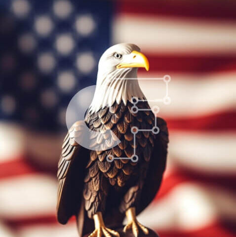 Intra Συλλεκτικό Ξύλινο Παζλ Plywood  4mm - Άγαλμα του αετού με την αμερικανική σημαία Σε Ξύλινο Κουτί - Διαστάσεις Puzzle: 10x10 cm – 25 κομμάτια - Image 1