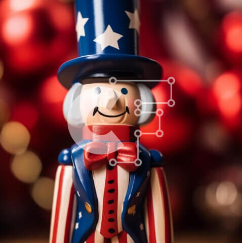 Intra Συλλεκτικό Ξύλινο Παζλ Plywood  4mm - Πατριωτικός Καρυοθραύστης με καπέλο αμερικανικής σημαίας και στολή κόκκινο, λευκό και μπλε Σε Ξύλινο Κουτί - Διαστάσεις: 10x10 cm – 25 κομμάτια - Image 1