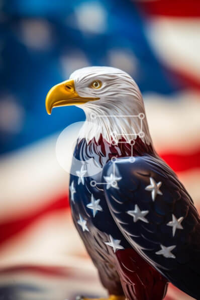 Intra Συλλεκτικό Ξύλινο Παζλ Plywood  4mm - Ειδώλιο αετού με φόντο αμερικανική σημαία Σε Ξύλινο Κουτί - Διαστάσεις: 10x10 cm – 25 κομμάτια