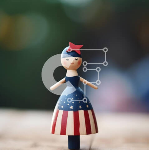 Intra Συλλεκτικό Ξύλινο Παζλ Plywood 4mm - Ξύλινη κούκλα με κοστούμι αμερικανικής σημαίας στο τραπέζι Σε Ξύλινο Κουτί - Διαστάσεις: 10x10 cm – 25 κομμάτια - Image 1