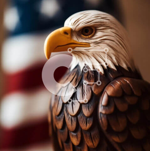 Intra Συλλεκτικό Ξύλινο Παζλ Plywood  4mm - Ξύλινο άγαλμα αετού με αμερικανική σημαία Σε Ξύλινο Κουτί - Διαστάσεις: 10x10 cm – 25 κομμάτια - Image 1