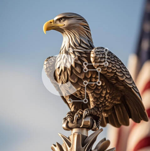 Intra Συλλεκτικό Ξύλινο Παζλ Plywood  4mm - Άγαλμα αετού με αμερικανική σημαία Σε Ξύλινο Κουτί - Διαστάσεις Puzzle: 10x10 cm – 25 κομμάτια - Image 1