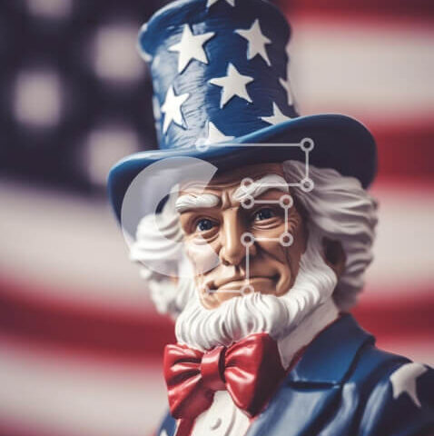 Intra Συλλεκτικό Ξύλινο Παζλ Plywood  4mm - Άγαλμα θείου Σαμ με φόντο αμερικανικής σημαίας Σε Ξύλινο Κουτί - Διαστάσεις Puzzle: 10x10 cm – 25 κομμάτια - Image 1